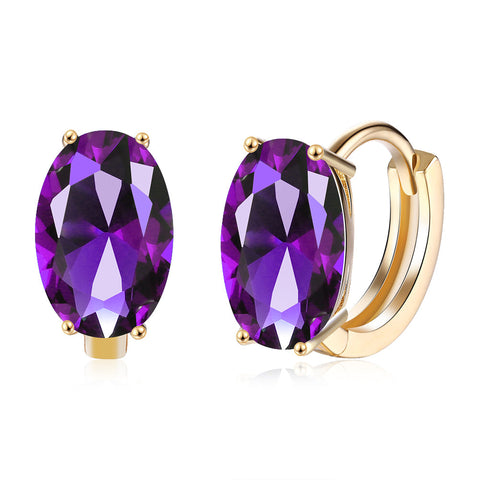 1.00 Ct Amethyst Oval Cut Huggie Earring in 18K Gold Plated