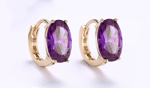 14K Gold Plating Large Diamond Cut Gemstone Clip On Earrings- Two Options Available