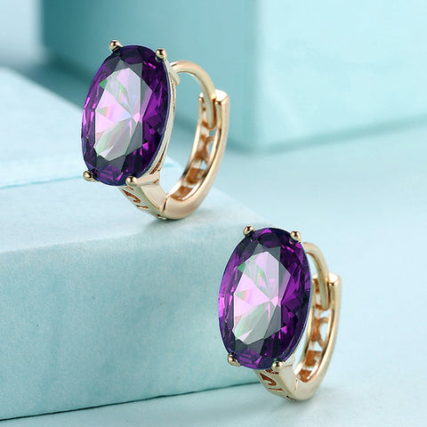1.00 Ct Amethyst Oval Cut Huggie Earring in 18K Gold Plated