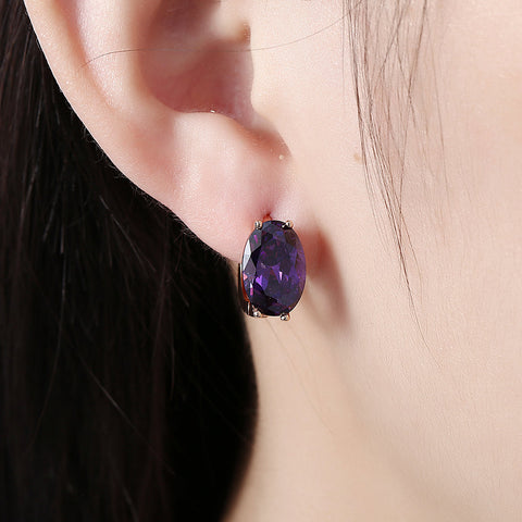 1.00 Ct Amethyst Oval Cut Huggie Earring in 18K Gold Plated