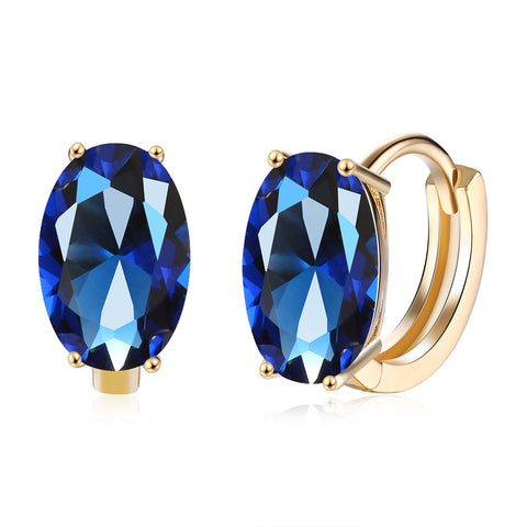 1.00 Ct Sapphire Oval Cut Huggie Earring in 18K Gold Plated