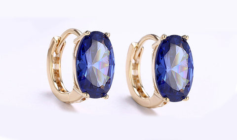 14K Gold Plating Large Diamond Cut Gemstone Clip On Earrings- Two Options Available
