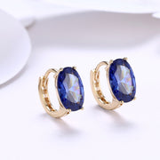 1.00 Ct Sapphire Oval Cut Huggie Earring in 18K Gold Plated