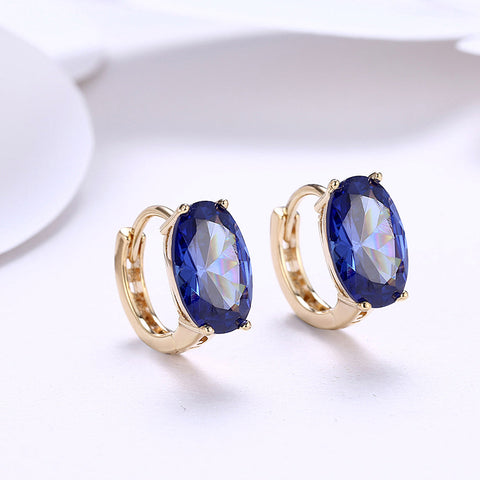 1.00 Ct Sapphire Oval Cut Huggie Earring in 18K Gold Plated