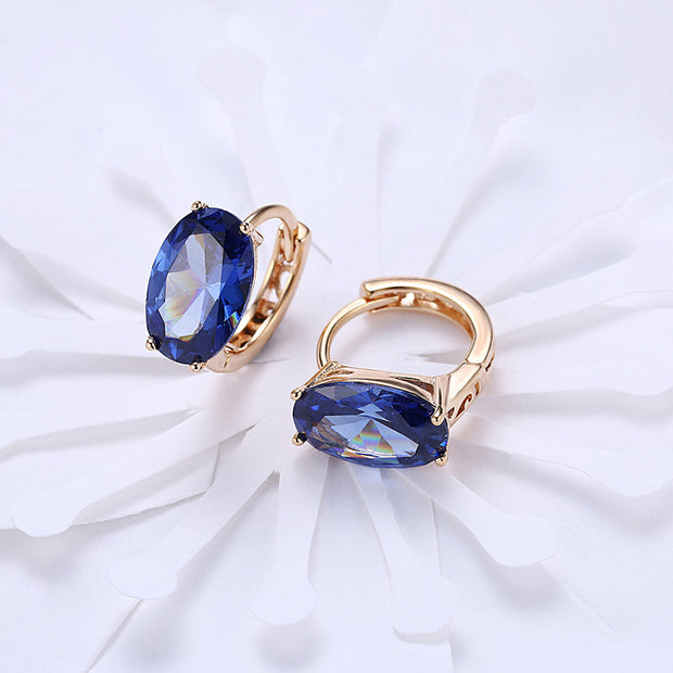 1.00 Ct Sapphire Oval Cut Huggie Earring in 18K Gold Plated