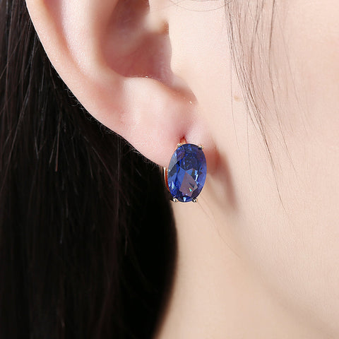 1.00 Ct Sapphire Oval Cut Huggie Earring in 18K Gold Plated