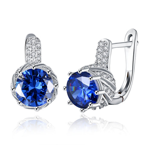 Vienna 1.00 Ct Sapphire Round Cut Huggie Earring in 18K White Gold Plated