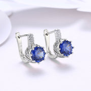 Vienna 1.00 Ct Sapphire Round Cut Huggie Earring in 18K White Gold Plated