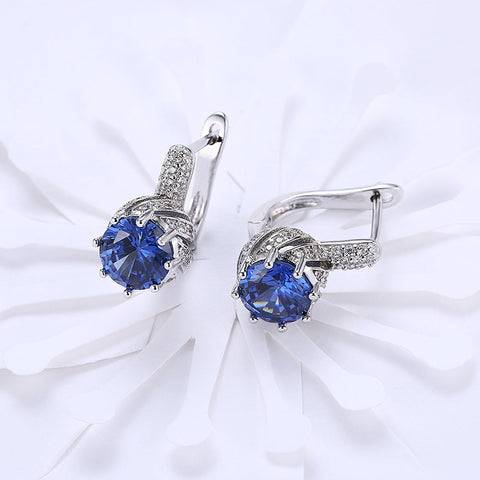 Vienna 1.00 Ct Sapphire Round Cut Huggie Earring in 18K White Gold Plated