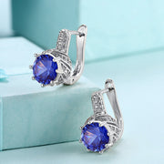 Vienna 1.00 Ct Sapphire Round Cut Huggie Earring in 18K White Gold Plated