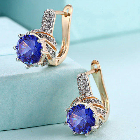 Vienna 1.00 Ct Sapphire Round Cut Huggie Earring in 18K Gold Plated