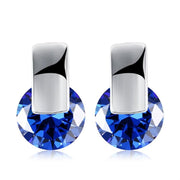 Simulated Sapphire Sleek Bar Earrings Set in 18K White Gold - ALILY 
