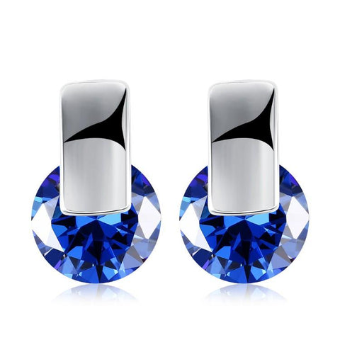 Simulated Sapphire Sleek Bar Earrings Set in 18K White Gold - ALILY 