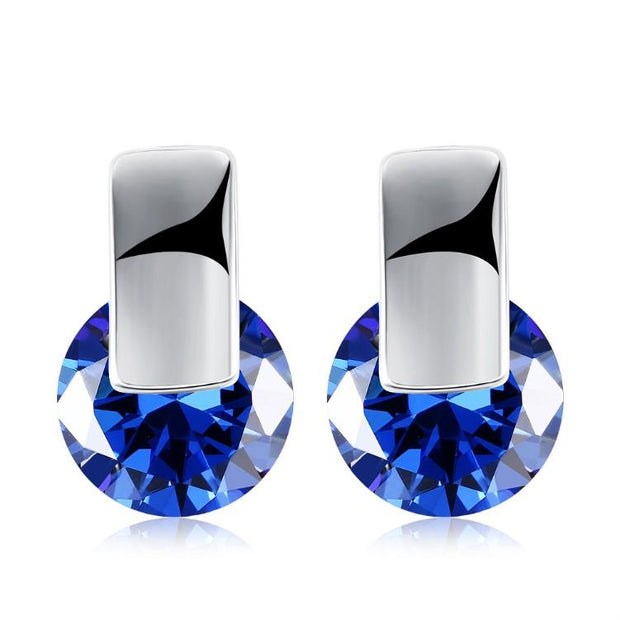Simulated Sapphire Sleek Bar Earrings Set in 18K White Gold - ALILY 
