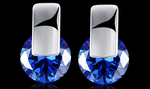 14K White Gold Plating Sleek Blue  Elements Earrings
