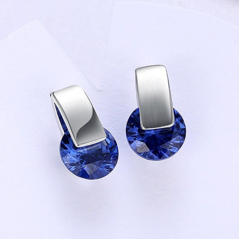 Simulated Sapphire Sleek Bar Earrings Set in 18K White Gold - ALILY 