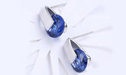 14K White Gold Plating Sleek Blue Austrian Elements Earrings ITALY Design