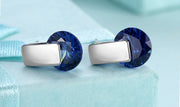 14K White Gold Plating Sleek Blue Austrian Elements Earrings ITALY Design