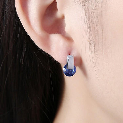 Simulated Sapphire Sleek Bar Earrings Set in 18K White Gold - ALILY 