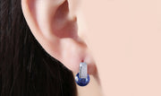 14K White Gold Plating Sleek Blue Austrian Elements Earrings ITALY Design