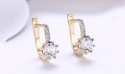 14K Gold Plating Gemstone Starburst Leverback Pav'e Clip On Earrings