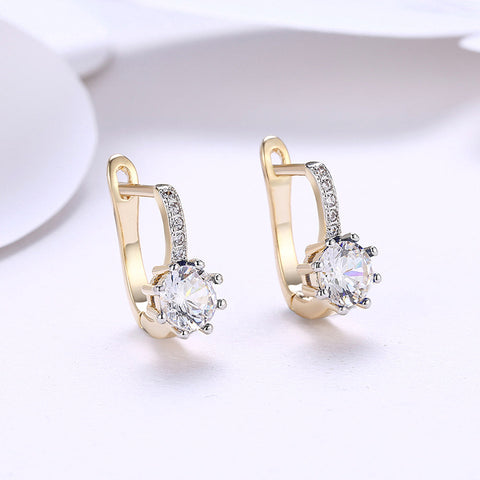 White Topaz 0.70 CT Round Huggie Earring in 18K White Gold Plated