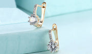 14K Gold Plating Gemstone Starburst Leverback Pav'e Clip On Earrings