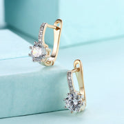 White Topaz 0.70 CT Round Huggie Earring in 18K White Gold Plated