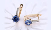 14K Gold Plating Gemstone Starburst Leverback Pav'e Clip On Earrings
