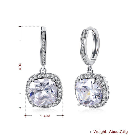 3.00 Ct Asscher Cut Halo Drop Earring in 18K White Gold Plated