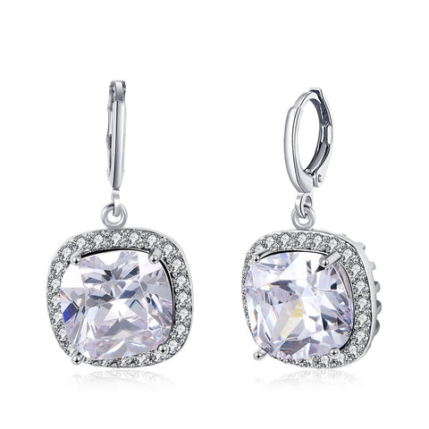 3.00 Ct Asscher Cut Halo Drop Earring in 18K White Gold Plated