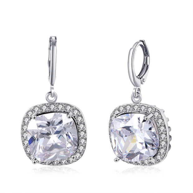 3.00 Ct Asscher Cut Halo Drop Earring in 18K White Gold Plated