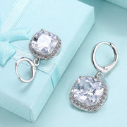 3.00 Ct Asscher Cut Halo Drop Earring in 18K White Gold Plated