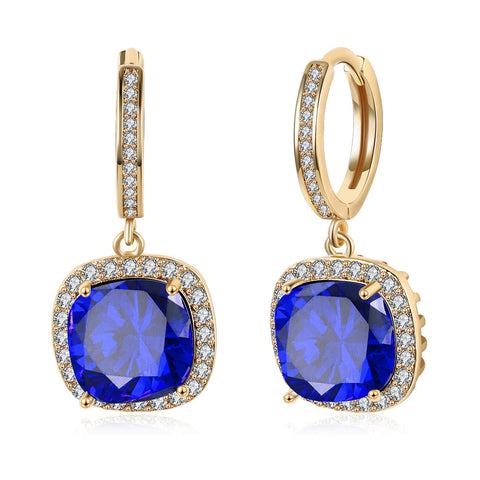 3.00 Ct Sapphire Asscher Cut Halo Drop Earring in 18K Gold Plated