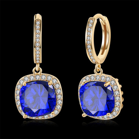 3.00 Ct Sapphire Asscher Cut Halo Drop Earring in 18K Gold Plated