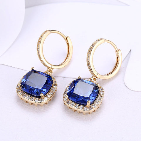 3.00 Ct Sapphire Asscher Cut Halo Drop Earring in 18K Gold Plated