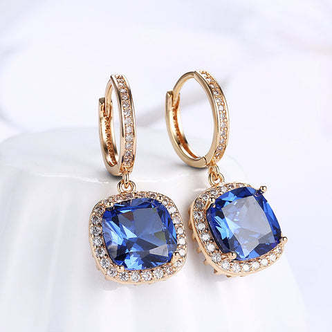 3.00 Ct Sapphire Asscher Cut Halo Drop Earring in 18K Gold Plated