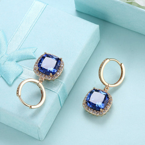 3.00 Ct Sapphire Asscher Cut Halo Drop Earring in 18K Gold Plated