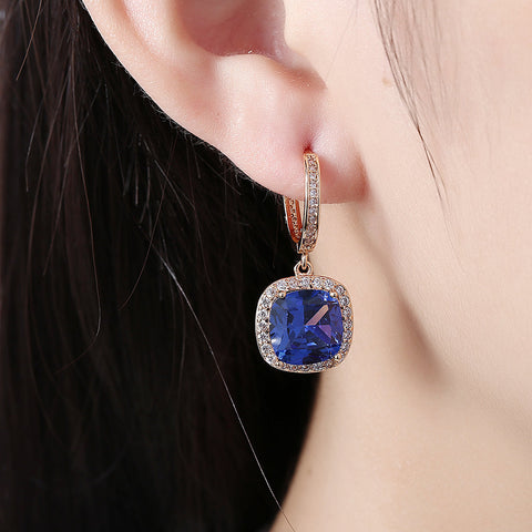 3.00 Ct Sapphire Asscher Cut Halo Drop Earring in 18K Gold Plated