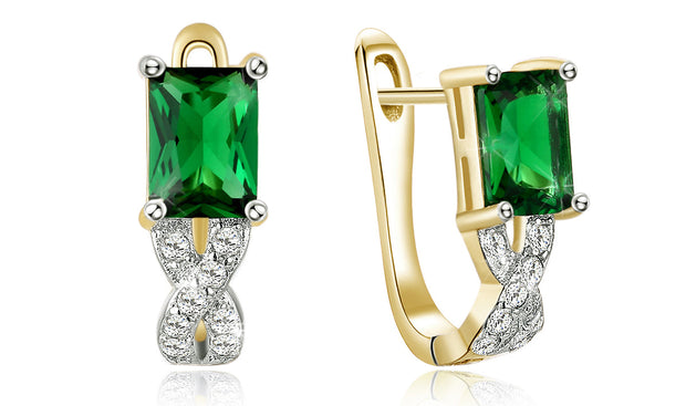 14K Gold Plating Emerald Cut Emerald Twisted Pav&