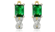 14K Gold Plating Emerald Cut Green  Elements Twisted Pav'e Lever back Earrings
