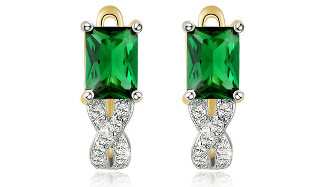 14K Gold Plating Emerald Cut Emerald Twisted Pav&