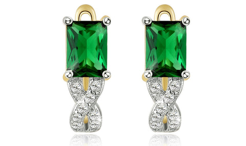 14K Gold Plating Emerald Cut Green Elements Twisted Pav&