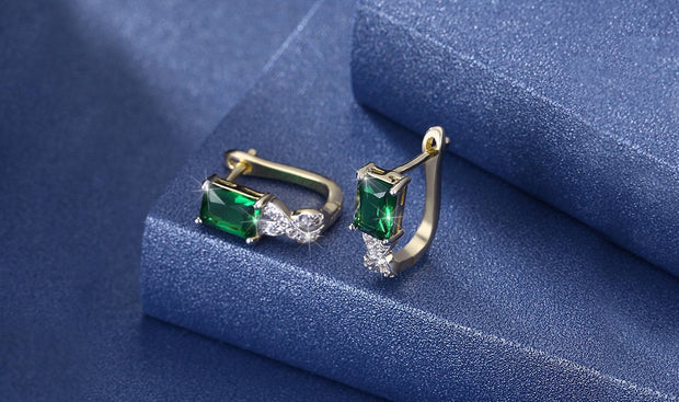 14K Gold Plating Emerald Cut Green Elements Twisted Pav&