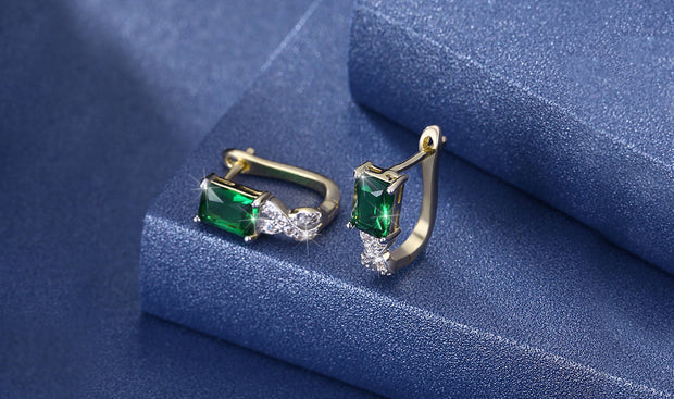 14K Gold Plating Emerald Cut Emerald Twisted Pav&