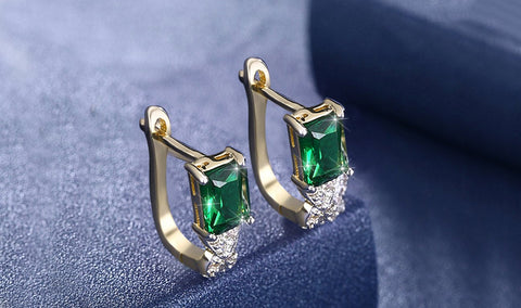 14K Gold Plating Emerald Cut Green Elements Twisted Pav&