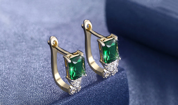 14K Gold Plating Emerald Cut Emerald Twisted Pav&