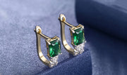 14K Gold Plating Emerald Cut Green  Elements Twisted Pav'e Lever back Earrings