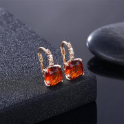 Red Asscher Cut  Pav'e Leverback in 14K Gold