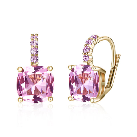 Iridescent Amethyst Ascher Cut Pave Leverback in 14K Gold Plated